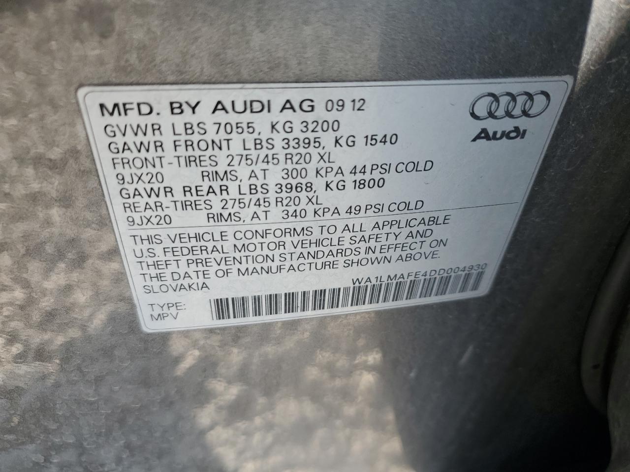 2013 Audi Q7 Premium Plus VIN: WA1LMAFE4DD004930 Lot: 70331924