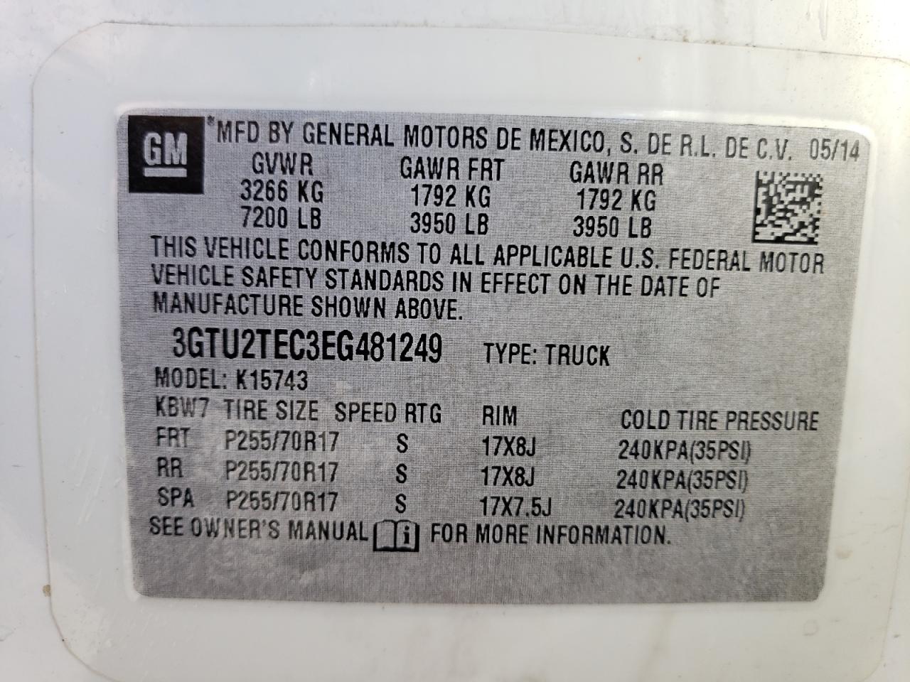 3GTU2TEC3EG481249 2014 GMC Sierra K1500