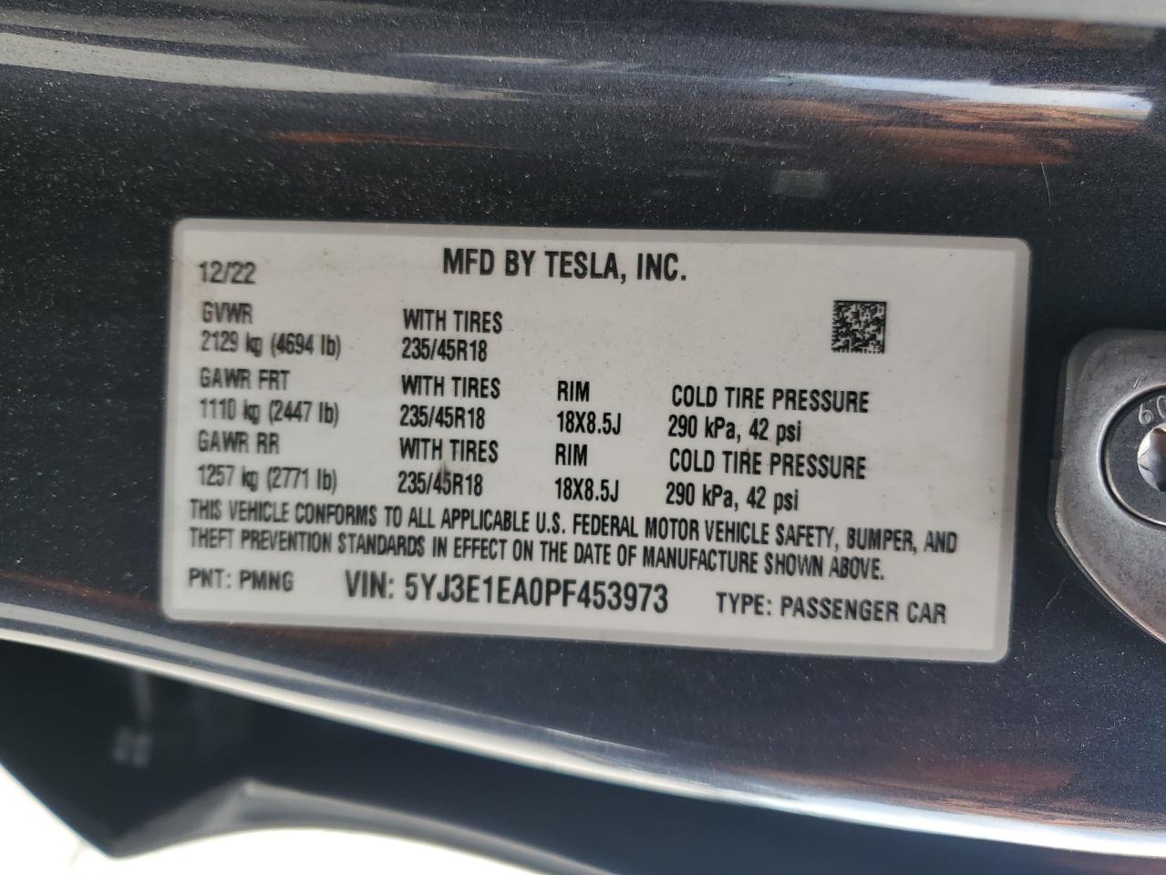 5YJ3E1EA0PF453973 2023 Tesla Model 3