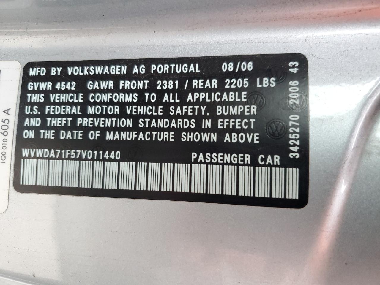 WVWDA71F57V011440 2007 Volkswagen Eos 2.0T Sport