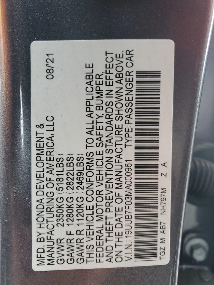 19UUB7F03MA000961 2021 Acura Tlx Type S