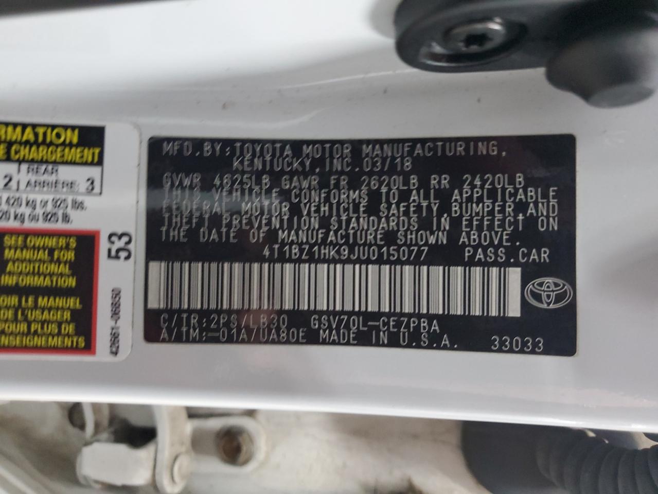 4T1BZ1HK9JU015077 2018 Toyota Camry Xse