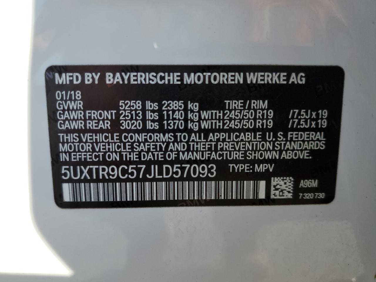 5UXTR9C57JLD57093 2018 BMW X3 xDrive30I