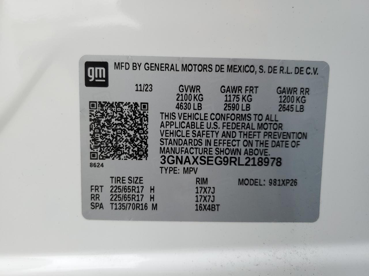 3GNAXSEG9RL218978 2024 Chevrolet Equinox Ls