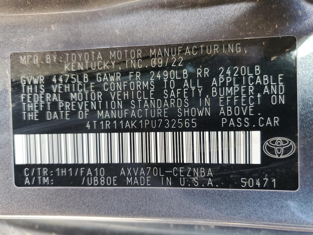 4T1R11AK1PU732565 2023 Toyota Camry Le