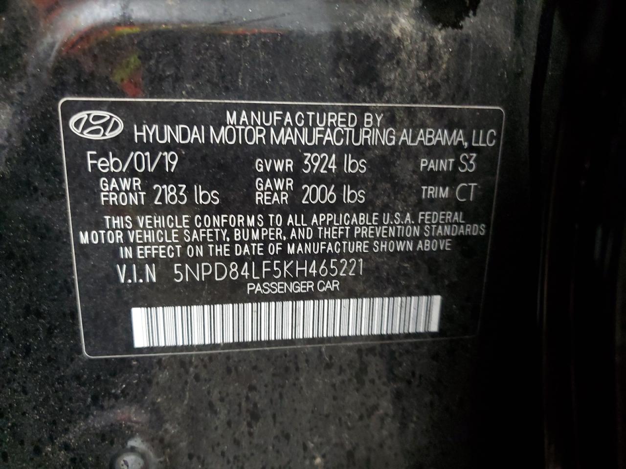 5NPD84LF5KH465221 2019 Hyundai Elantra Sel