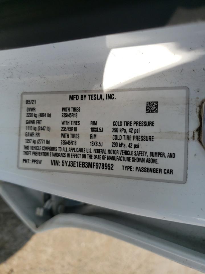 5YJ3E1EB3MF978952 2021 Tesla Model 3