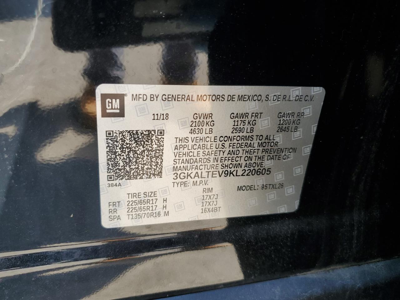 3GKALTEV9KL220605 2019 GMC Terrain Sle