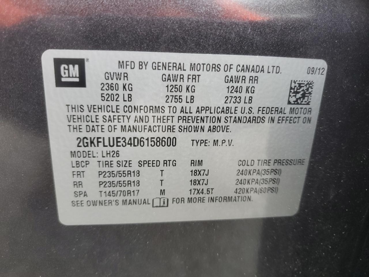 2013 GMC Terrain Slt VIN: 2GKFLUE34D6158600 Lot: 72656524