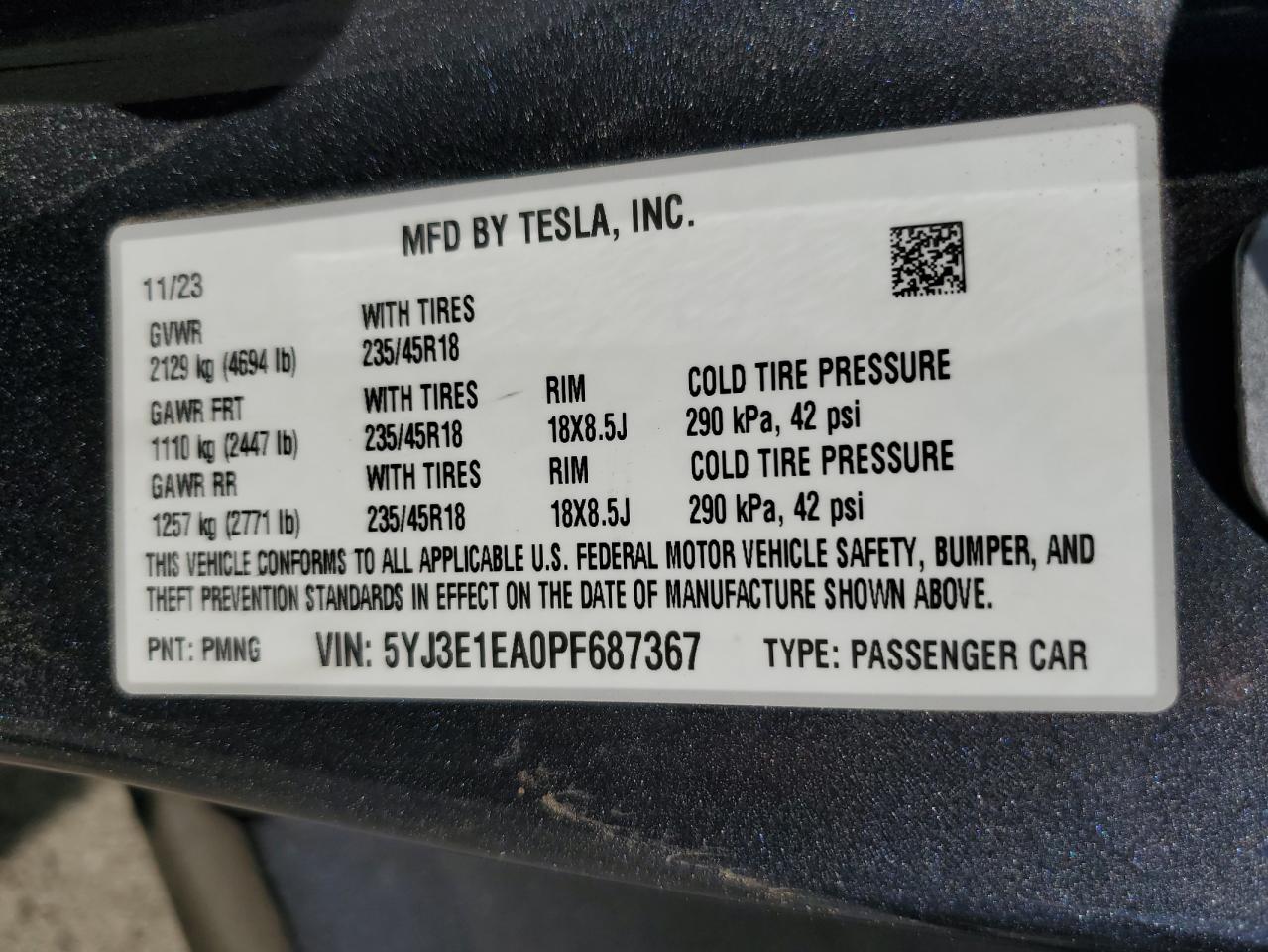 5YJ3E1EA0PF687367 2023 Tesla Model 3