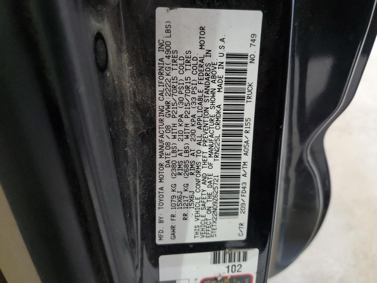 5TETX22N09Z625721 2009 Toyota Tacoma Access Cab