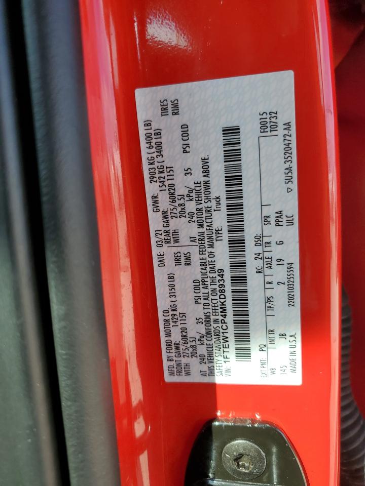 2021 Ford F150 Supercrew VIN: 1FTEW1CP4MKD89349 Lot: 73879324