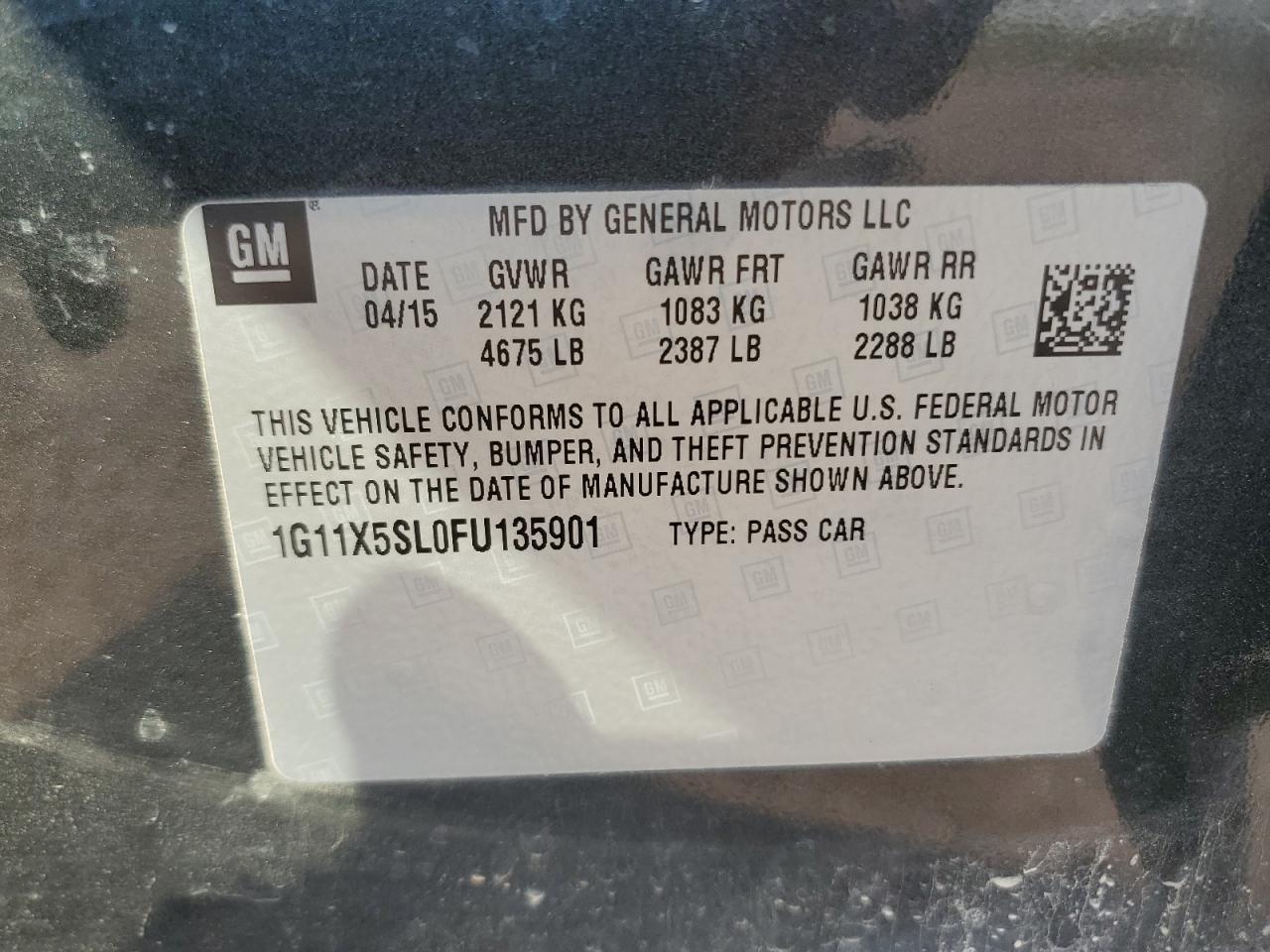 1G11X5SL0FU135901 2015 Chevrolet Impala Ls