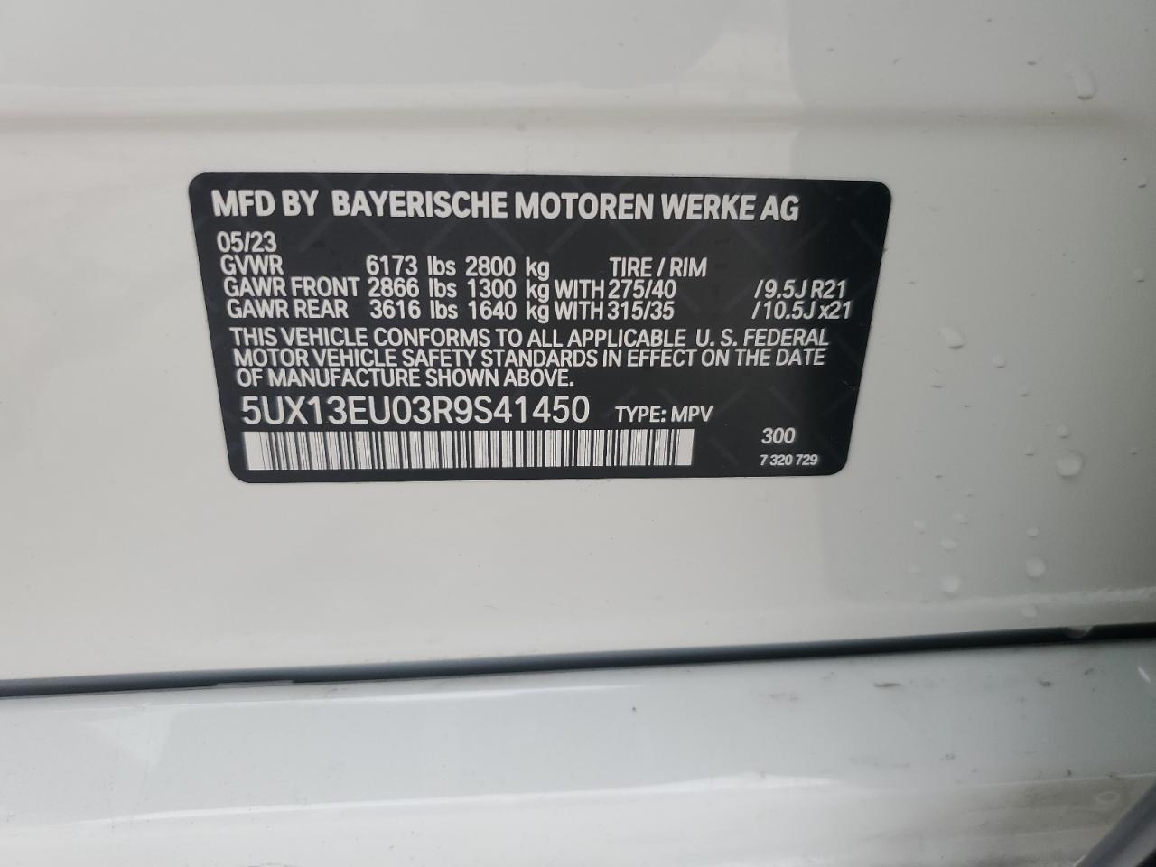 5UX13EU03R9S41450 2024 BMW X5 Sdrive 40I