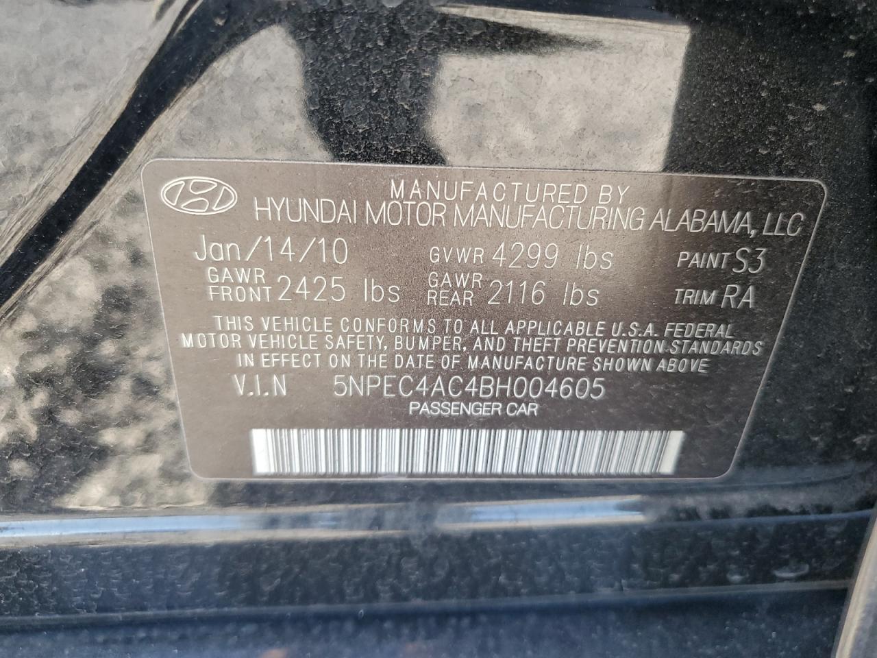 5NPEC4AC4BH004605 2011 Hyundai Sonata Se