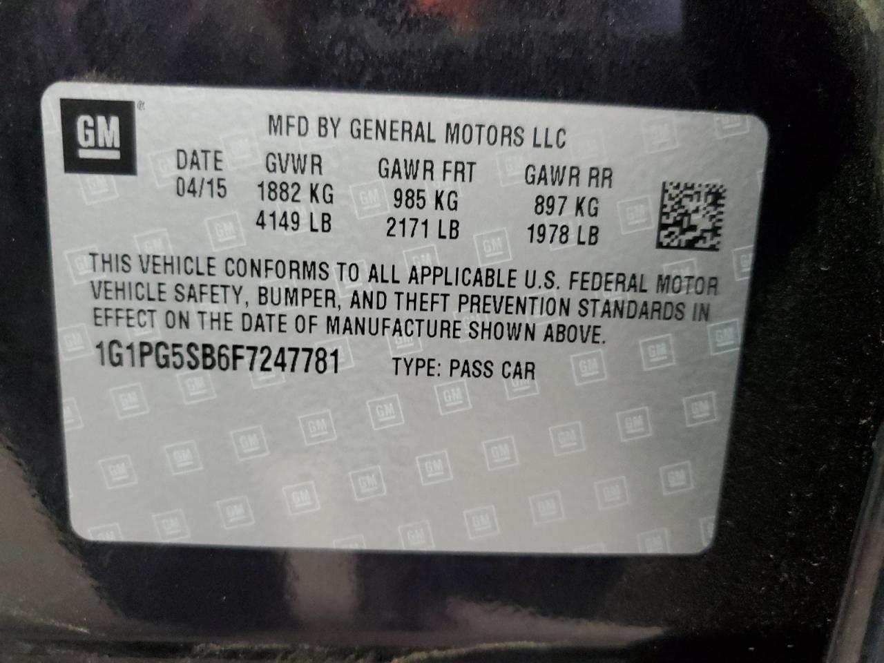 1G1PG5SB6F7247781 2015 Chevrolet Cruze Ltz