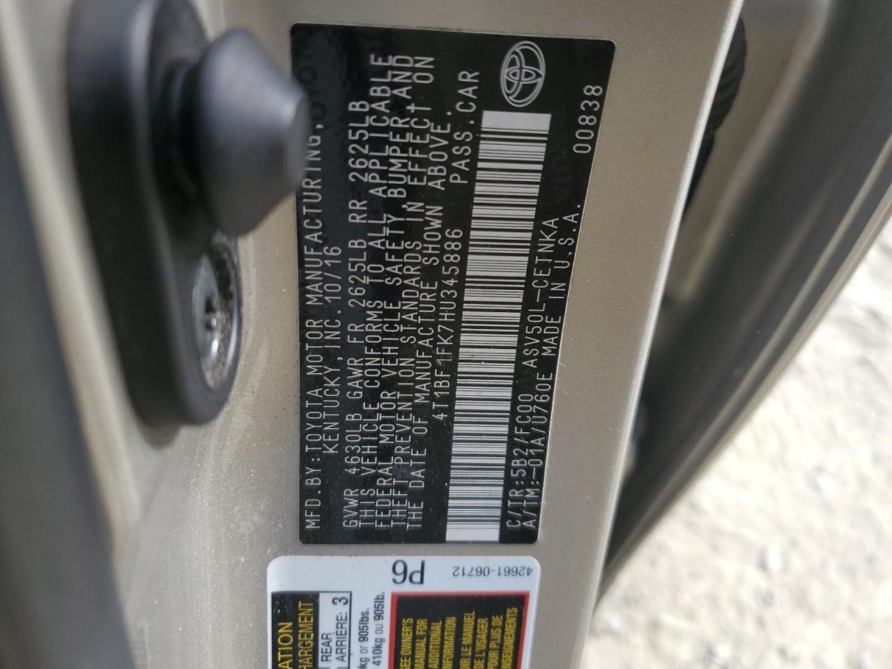 4T1BF1FK7HU345886 2017 Toyota Camry Le