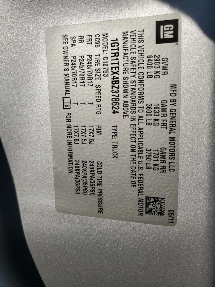 2011 GMC Sierra C1500 VIN: 1GTR1TEX4BZ378624 Lot: 71162344