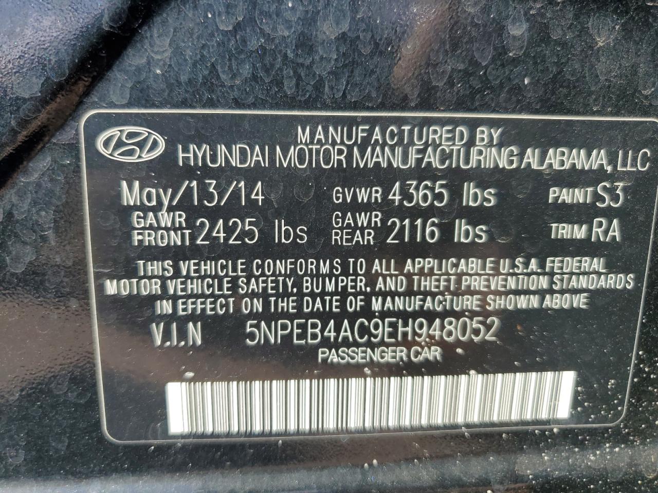 5NPEB4AC9EH948052 2014 Hyundai Sonata Gls