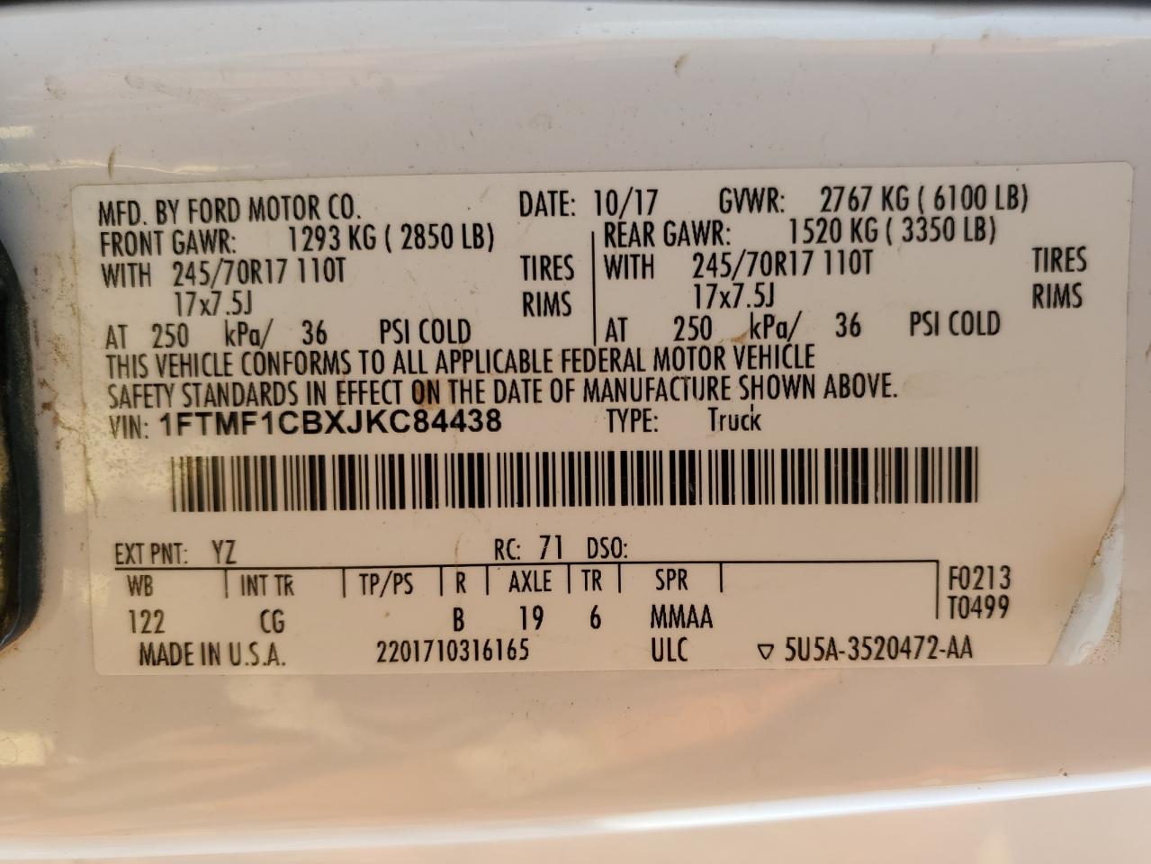 1FTMF1CBXJKC84438 2018 Ford F150