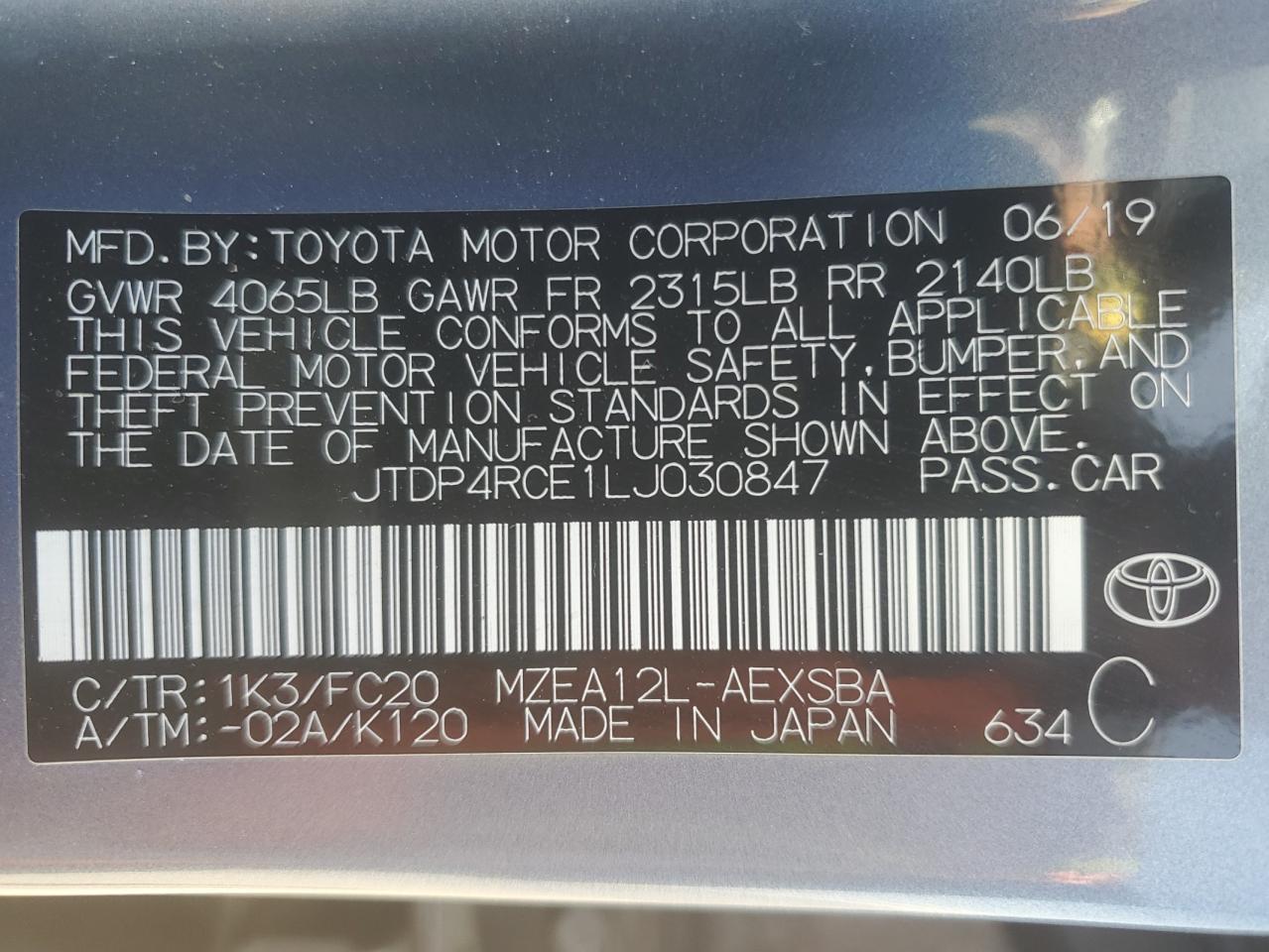 2020 Toyota Corolla Se VIN: JTDP4RCE1LJ030847 Lot: 71390144