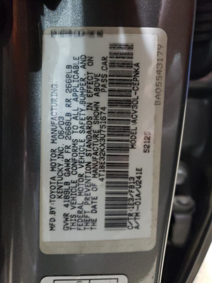 4T1BE32KX3U751674 2003 Toyota Camry Le