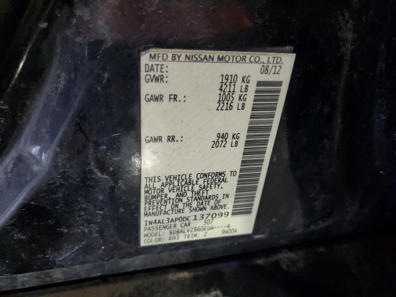 1N4AL3AP0DC137099 2013 Nissan Altima 2.5