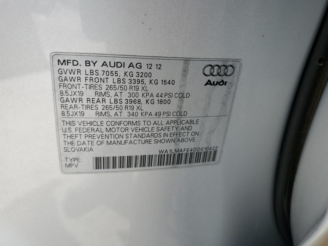 2013 Audi Q7 Premium Plus VIN: WA1LMAFE4DD010422 Lot: 72169734