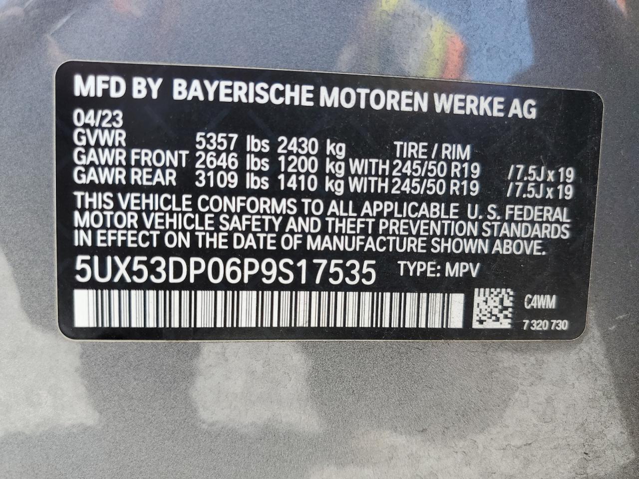 5UX53DP06P9S17535 2023 BMW X3 xDrive30I