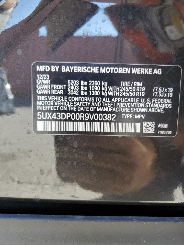 2024 BMW X3 Sdrive30I VIN: 5UX43DP00R9V00382 Lot: 71656094