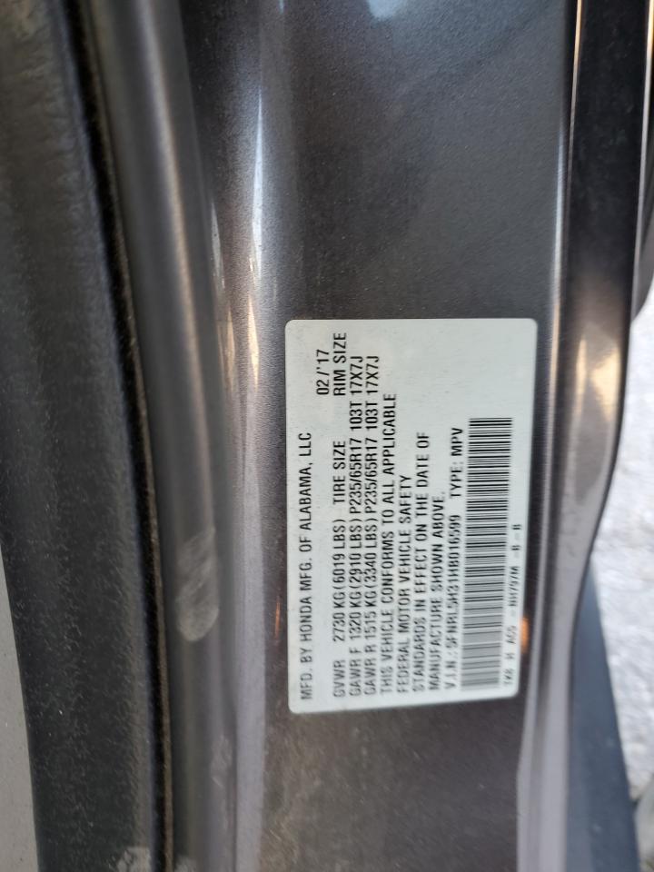 5FNRL5H31HB016599 2017 Honda Odyssey Se