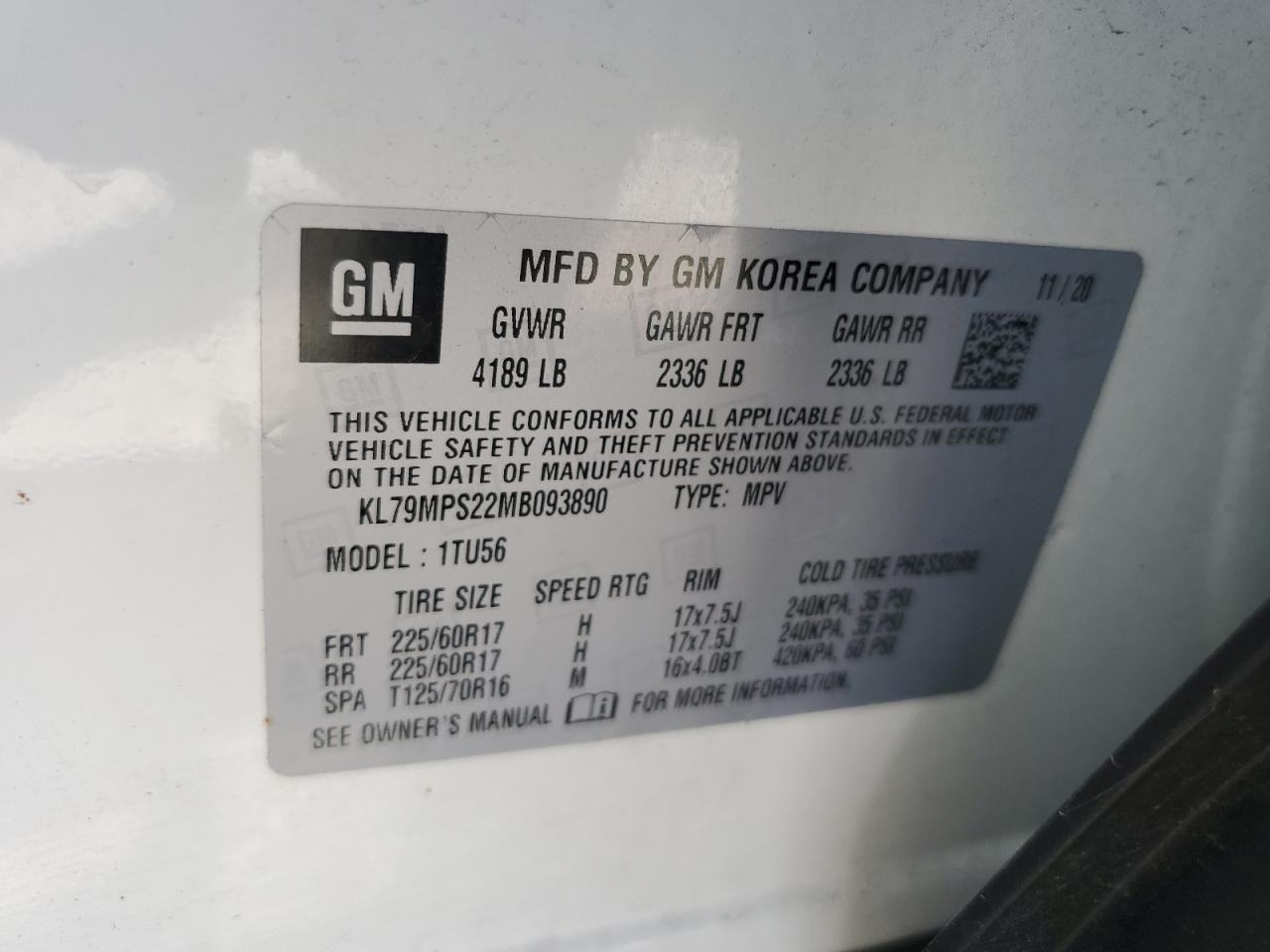 2021 Chevrolet Trailblazer Lt VIN: KL79MPS22MB093890 Lot: 72220444