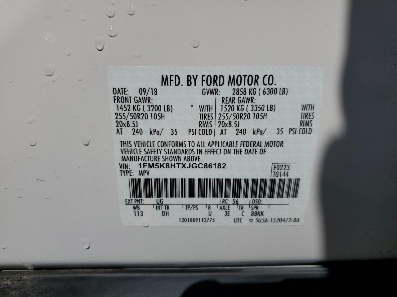 1FM5K8HTXJGC86182 2018 Ford Explorer Platinum