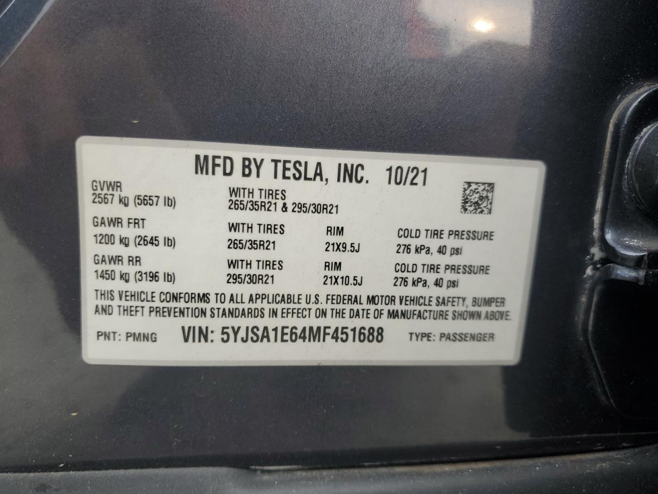 5YJSA1E64MF451688 2021 Tesla Model S