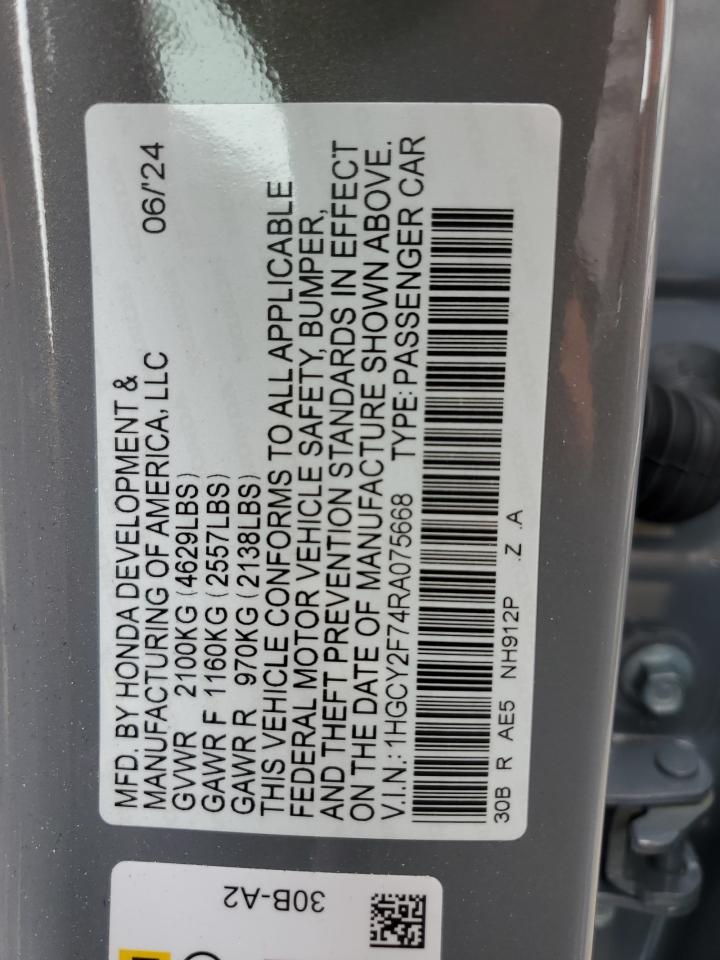 1HGCY2F74RA075668 2024 Honda Accord Hybrid Sport-L