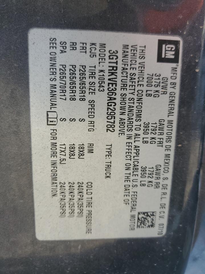 3GTRKVE36AG295782 2010 GMC Sierra K1500 Sle