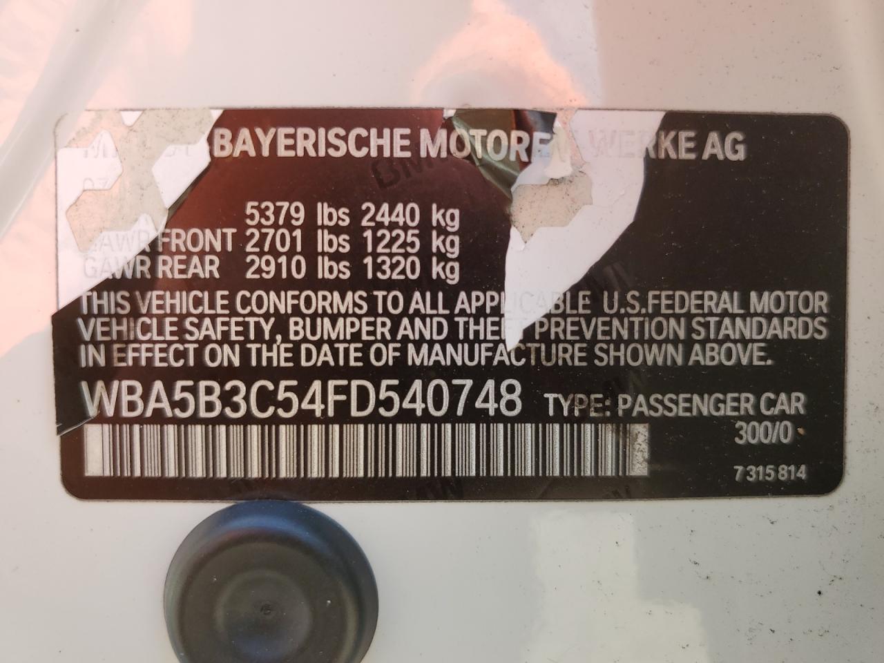 WBA5B3C54FD540748 2015 BMW 535 Xi