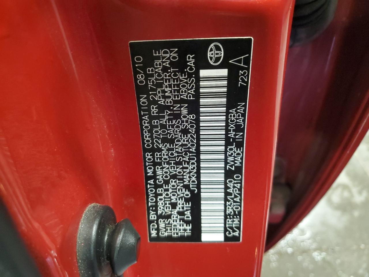 JTDKN3DU1A0224078 2010 Toyota Prius