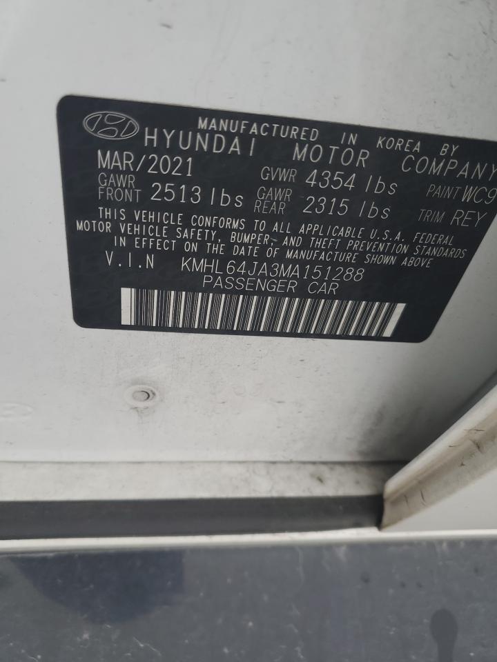 2021 Hyundai Sonata Sel VIN: KMHL64JA3MA151288 Lot: 71664484