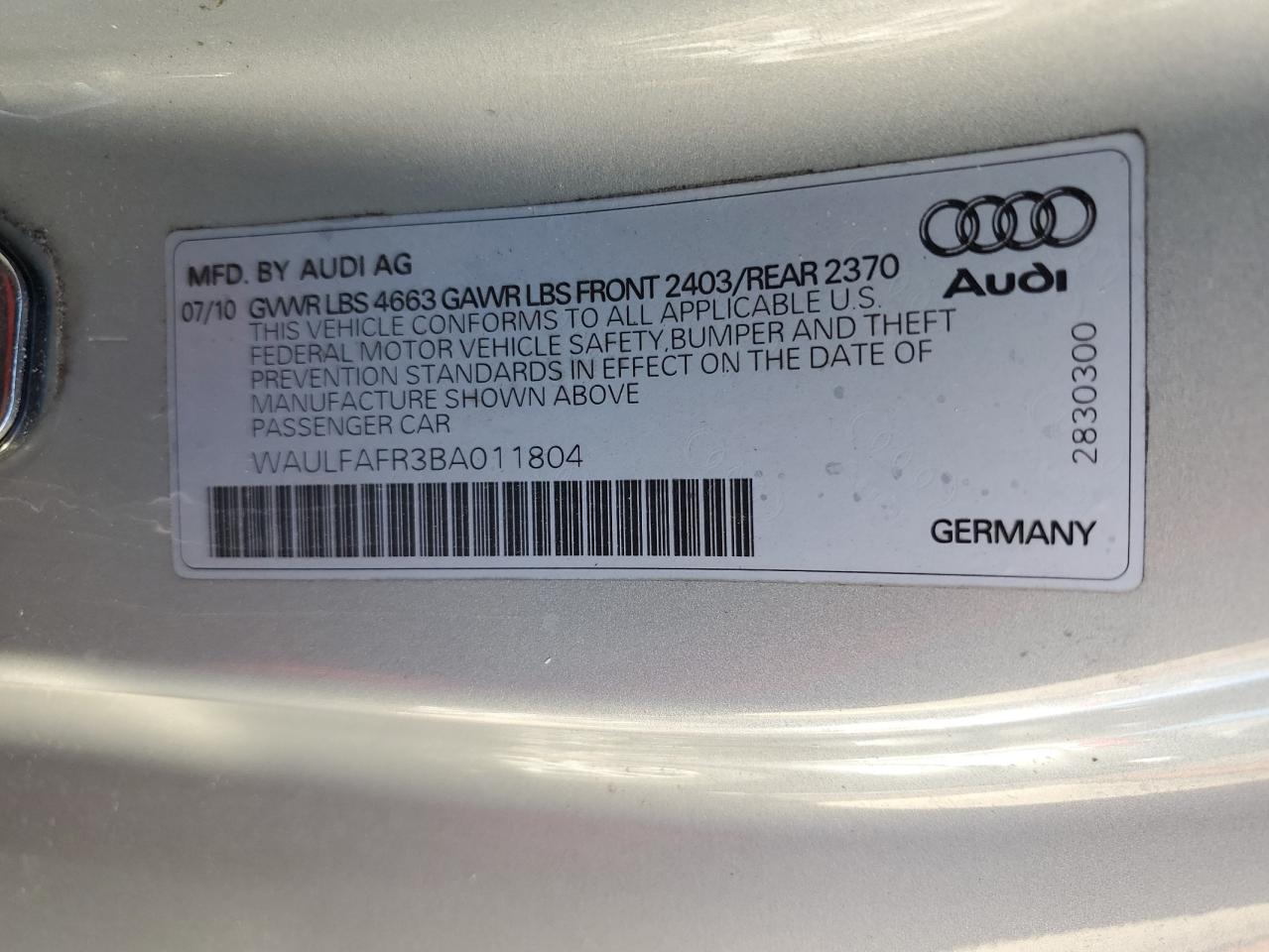 2011 Audi A5 Premium Plus VIN: WAULFAFR3BA011804 Lot: 72335604