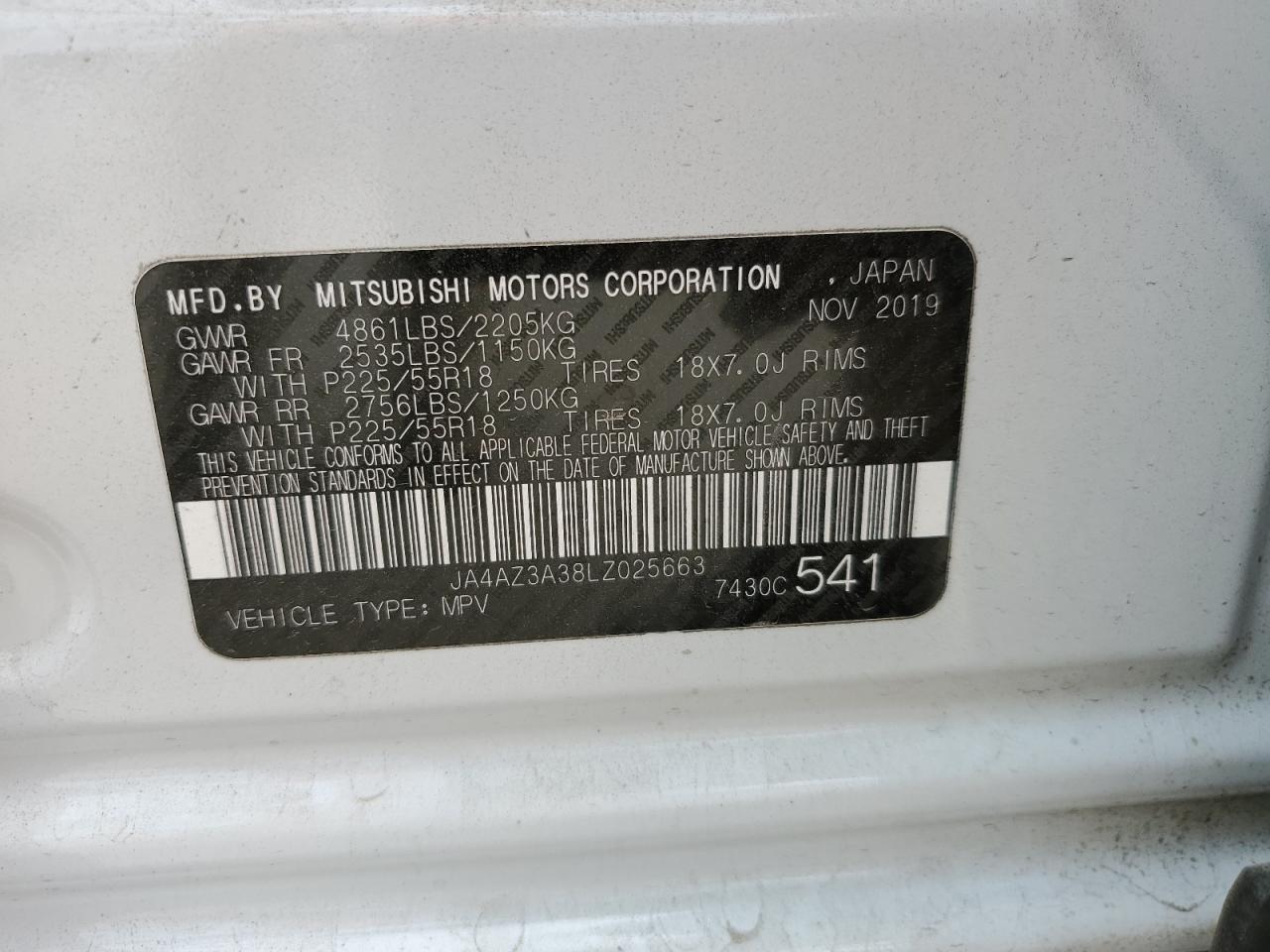 JA4AZ3A38LZ025663 2020 Mitsubishi Outlander Se