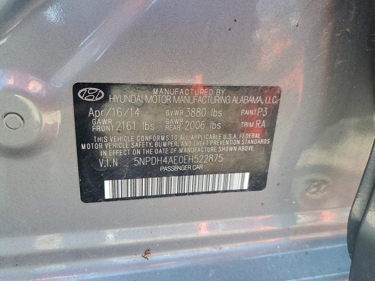 5NPDH4AE0EH522875 2014 Hyundai Elantra Se