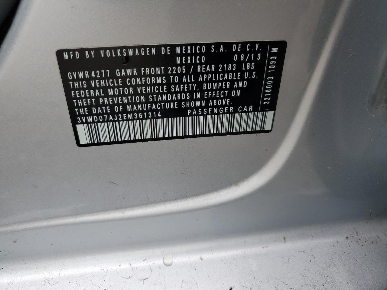 2014 Volkswagen Jetta Se VIN: 3VWD07AJ2EM361314 Lot: 70892314