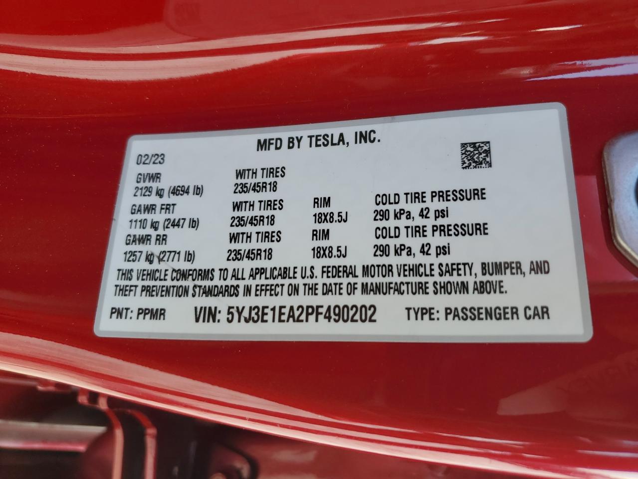 5YJ3E1EA2PF490202 2023 Tesla Model 3