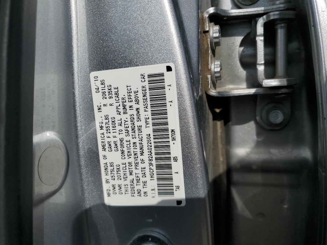 1HGCP3F82AA022604 2010 Honda Accord Exl