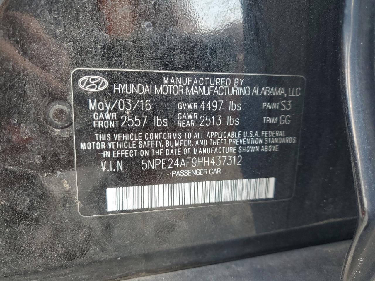 5NPE24AF9HH437312 2017 Hyundai Sonata Se