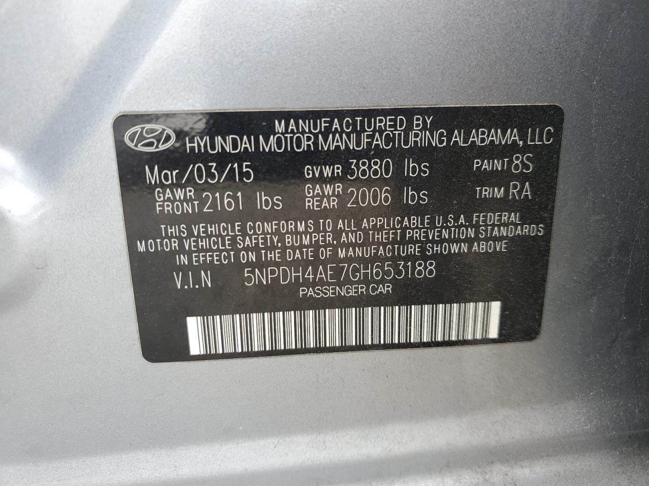 5NPDH4AE7GH653188 2016 Hyundai Elantra Se