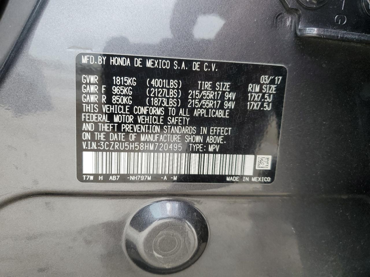 3CZRU5H58HM720495 2017 Honda Hr-V Ex