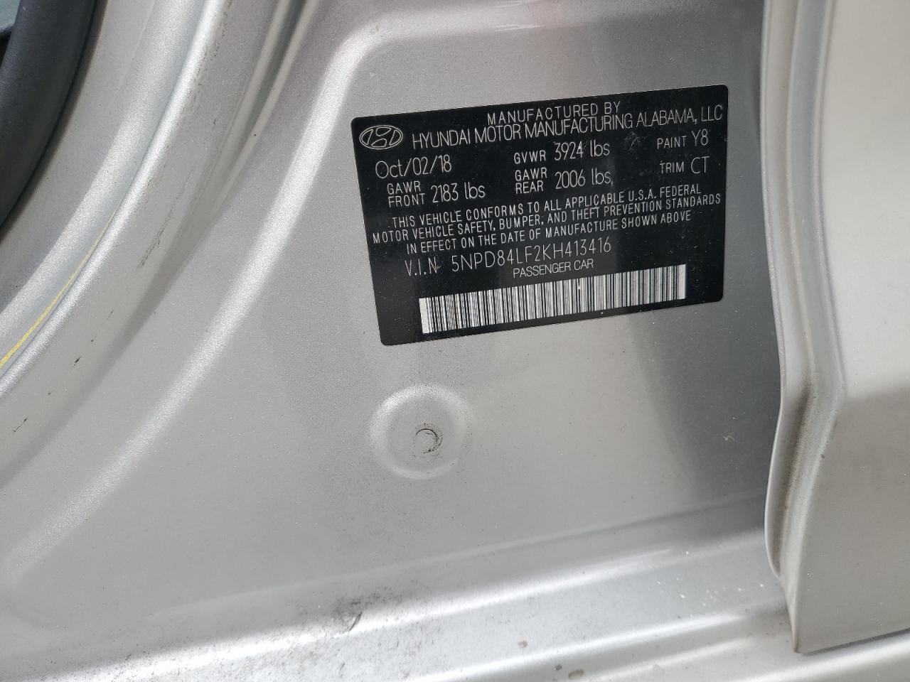 5NPD84LF2KH413416 2019 Hyundai Elantra Sel