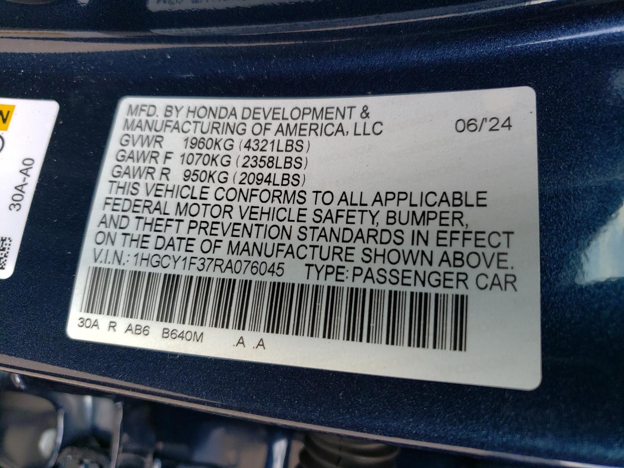 1HGCY1F37RA076045 2024 Honda Accord Ex